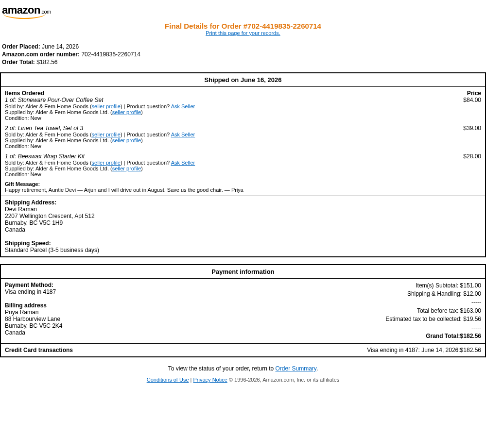Box Draw Eval example: Amazon — Final Details for Order