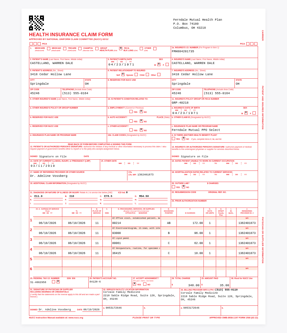 Box Draw Eval example: CMS-1500 (02/12) — Health Insurance Claim Form