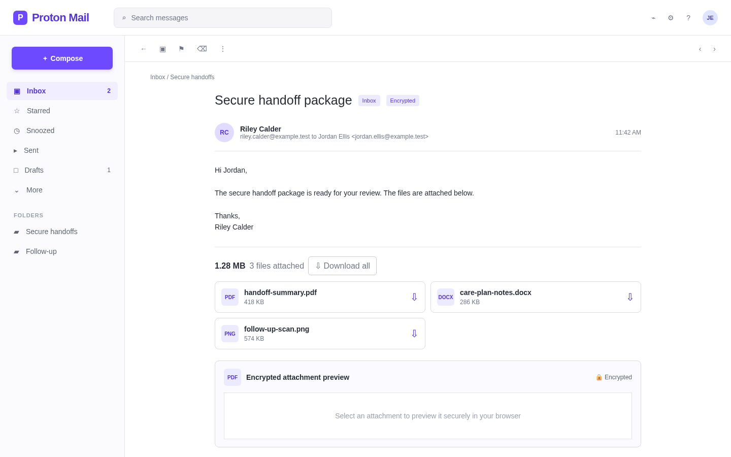 Box Draw Eval example: Proton Mail — encrypted attachment message